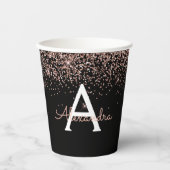Schwarze Rose Gold Rosa Glitzer Monogram Pappbecher (Vorderseite)