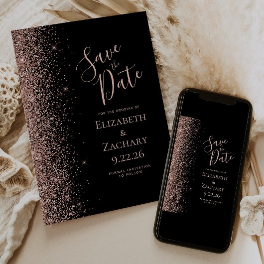 Schwarze Rose Gold Save the Date Ankündigung