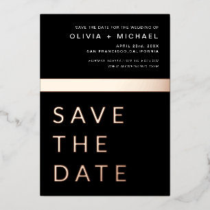 Schwarze Rose Gold Save-the-Date Elegant Modern Folieneinladung