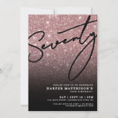 Schwarze Rose Gold Siebzig 70. Geburtstag Einladung (Vorderseite)