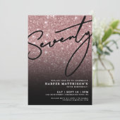Schwarze Rose Gold Siebzig 70. Geburtstag Einladung (Stehend Vorderseite)