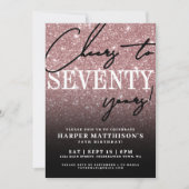 Schwarze Rose Gold Siebzig 70. Geburtstag Einladung (Vorderseite)