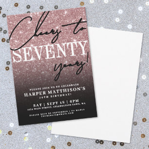 Schwarze Rose Gold Siebzig 70. Geburtstag Einladung