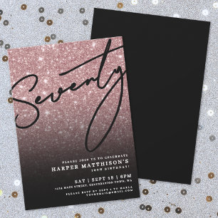 Schwarze Rose Gold Siebzigster 70. Geburtstag Einladung