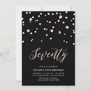 Schwarze Rose Gold Simple Siebzig 70. Geburtstagsf Einladung