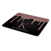 Schwarze Rose Gold Sparkle Glitzer Tropfen Monogra Schneidebrett (Ecke)