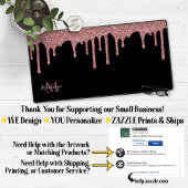 Schwarze Rose Gold Sparkle Glitzer Tropfen Monogra Schreibtischunterlage