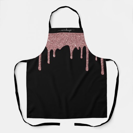 Schwarze Rose Gold Sparkline Glitzer Tropfen Perso Schürze (Vorderseite)