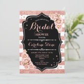 Schwarze Rose Gold Streifen Brautparty Einladung (Stehend Vorderseite)