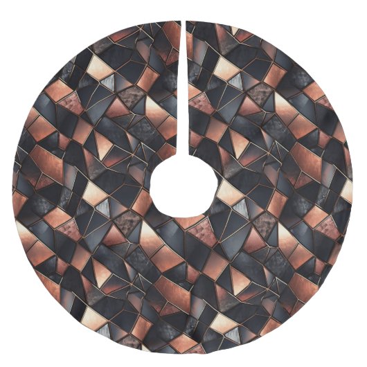 Schwarze Rose Gold Tiles Polyester Weihnachtsbaumdecke (Vorderseite)