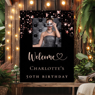 Schwarze Rose, goldene Foto-Stars willkommen Poster