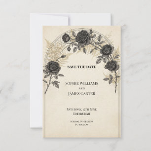 Schwarze Rose Goldfarn Hochzeit Termin merken Save The Date