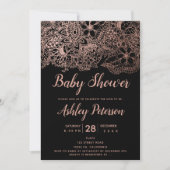 Schwarze Rose Goldflorentypografie Babydusche Einladung (Vorderseite)