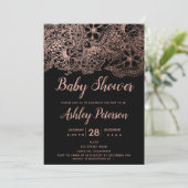 Schwarze Rose Goldflorentypografie Babydusche Einladung (Stehend Vorderseite)