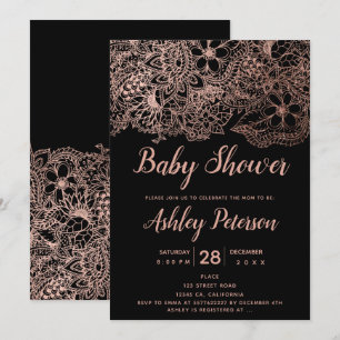 Schwarze Rose Goldflorentypografie Babydusche Einladung