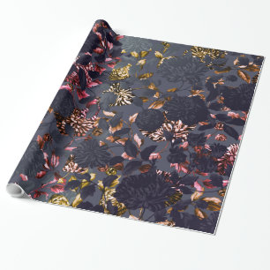 Schwarze Rose Goldgraue moderne Vintage-Blumen-Toi Geschenkpapier