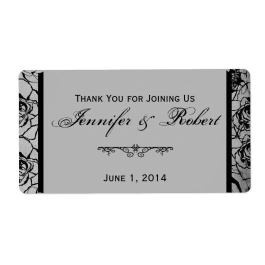 Schwarze Rose Gothic Frame Wasser Flasche Etikett (Vorne)