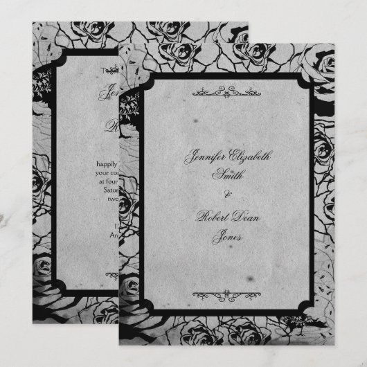 Schwarze Rose Gothic Frame Wedding Einladung (Vorne/Hinten)
