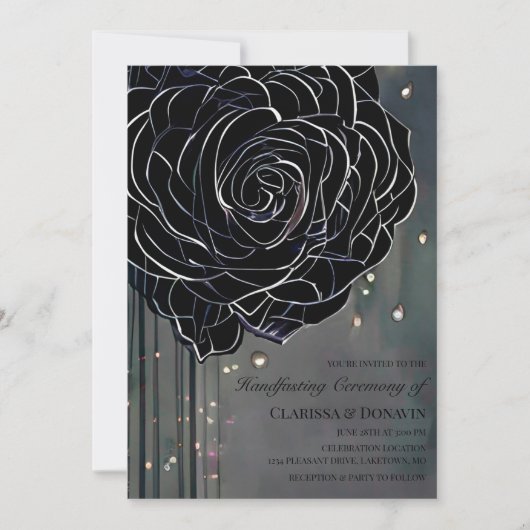 Schwarze Rose Gothic Moody Elegant Handfasting Einladung (Vorderseite)