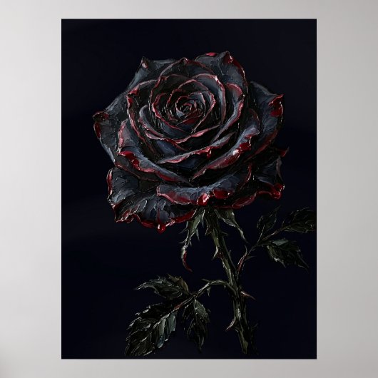 Schwarze Rose — gottisches botanisches Impasto Poster (Vorne)