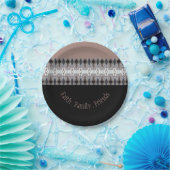 Schwarze Rose Grau Blau Gemustert Pappteller (Party)