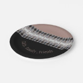 Schwarze Rose Grau Blau Gemustert Pappteller (Schrägansicht)