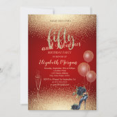 Schwarze Rose High Heels Confetti, Red 50. Geburts Einladung (Vorderseite)