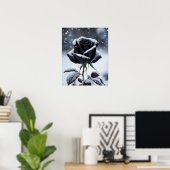 Schwarze Rose im Schnee - Moody Winter Bloral Art  Poster (Heimbüro)