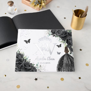 Schwarze Rose Kleid Schmetterlinge Silver Quinceañ Gästebuch