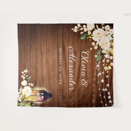 Schwarze Rose Laterne Rustikale Holzverheiratung H Wandteppich (Vorderseite (Horizontal))