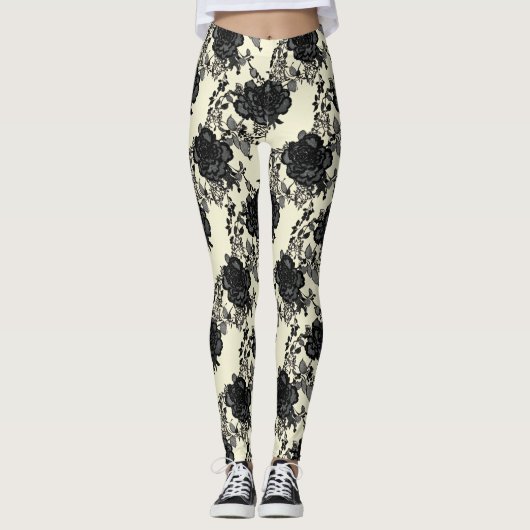 Schwarze Rose Leggings (Vorderseite)