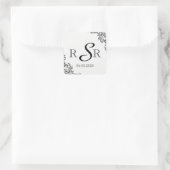 Schwarze Rose Liebe Letter Wedding Monogram Quadratischer Aufkleber (Tasche)