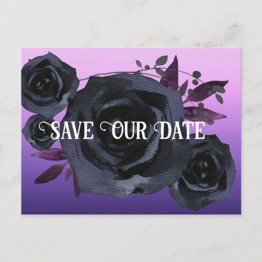 Schwarze Rose Lila Foto Rette unser Datum Postkarte (Vorderseite)