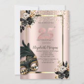 Schwarze Rose Masque Confetti Rose Gold 25. Einladung (Vorderseite)