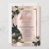 Schwarze Rose Masque Confetti Rose Gold 40. Einladung (Vorderseite)