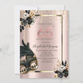 Schwarze Rose Masque Confetti Rose Gold 65. Einladung (Vorderseite)