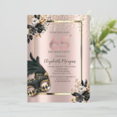 Schwarze Rose Masque Confetti Rose Gold 65. Einladung (Stehend Vorderseite)