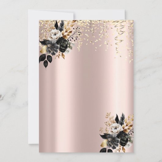 Schwarze Rose Masque Confetti Rose Gold 80. Einladung (Rückseite)