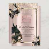 Schwarze Rose Masque Confetti Rose Gold 85. Einladung (Vorne/Hinten)