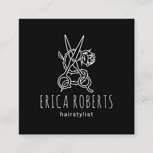 Schwarze Rose mit dem Logo "Schwarzer Schönheitssa Quadratische Visitenkarte (Vorderseite)