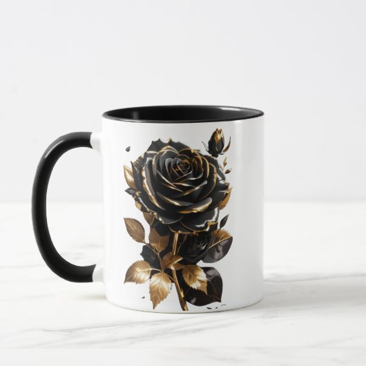 Schwarze Rose mit Golden Leaf Kaffee Tasse (Links)