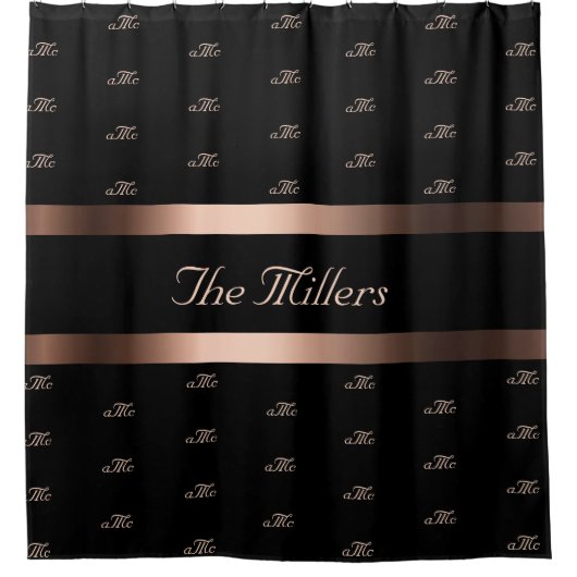 Schwarze Rose, Monogramm Duschvorhang (Vorderseite)