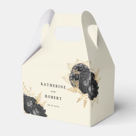 Schwarze Rose-Monogramm-Hochzeit Geschenkschachtel (Vorderseite)