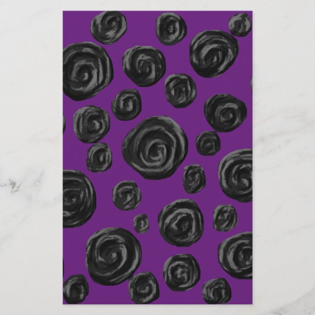 Schwarze Rose Muster auf Dunkel Lila. (Vorderseite)
