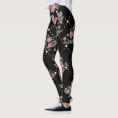 Schwarze Rose Muster Leggings der Frauen (Links)