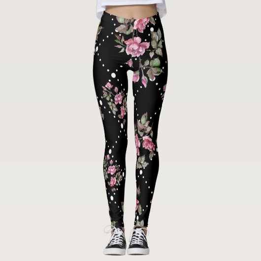 Schwarze Rose Muster Leggings der Frauen (Vorderseite)