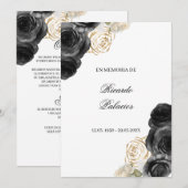 Schwarze Rose Nachruf spanische Einladung  (Vorne/Hinten)