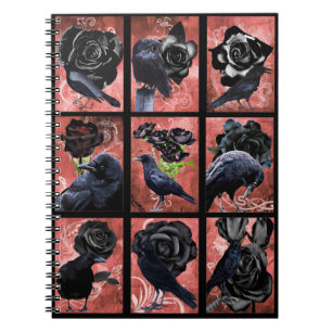 Schwarze Rose-Raben und Krähen Gothic Art Collage Notizblock