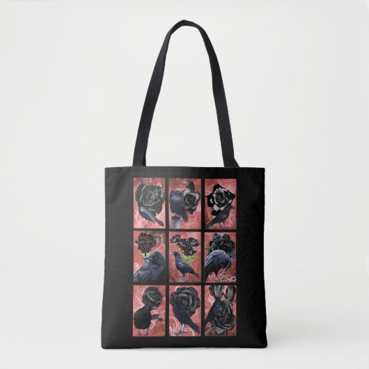 Schwarze Rose-Raben und Krähen Gothic Art Collage Tasche (Vorderseite)