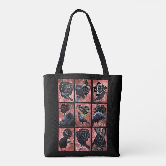 Schwarze Rose-Raben und Krähen Gothic Art Collage Tasche (Rückseite)